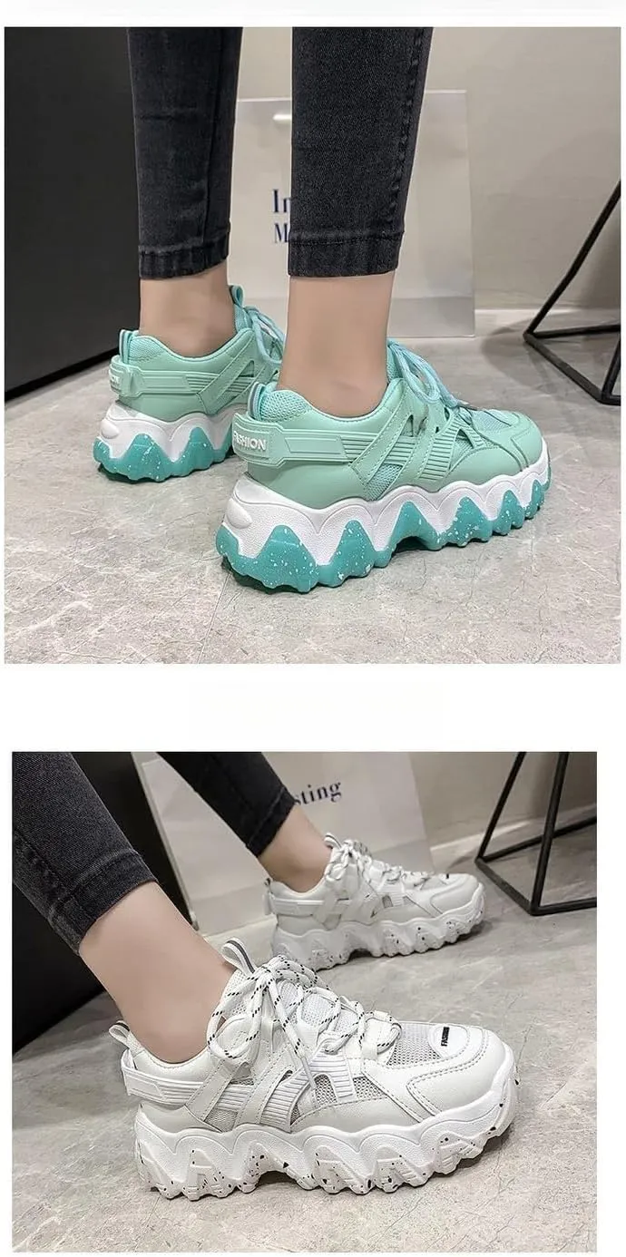 Pastel Macaron Chunky Sneakers for Women & Girls - Retro Y2K Platform Cute Shoes with Breathable Mesh, Perfect for Back-to-School, Beach Travel, Comfy Streetwear, Trendy Everyday Minimalist