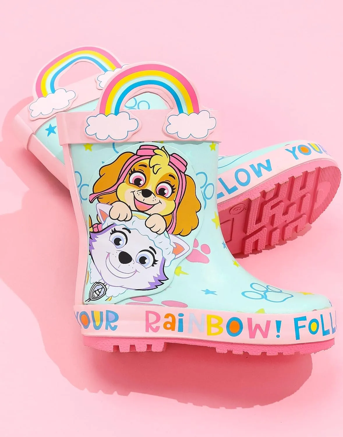 Paw Patrol Girls Wellys | Skye & Everest Follow Your Rainbow Multicoloured Rain Wellington Boots for Kids