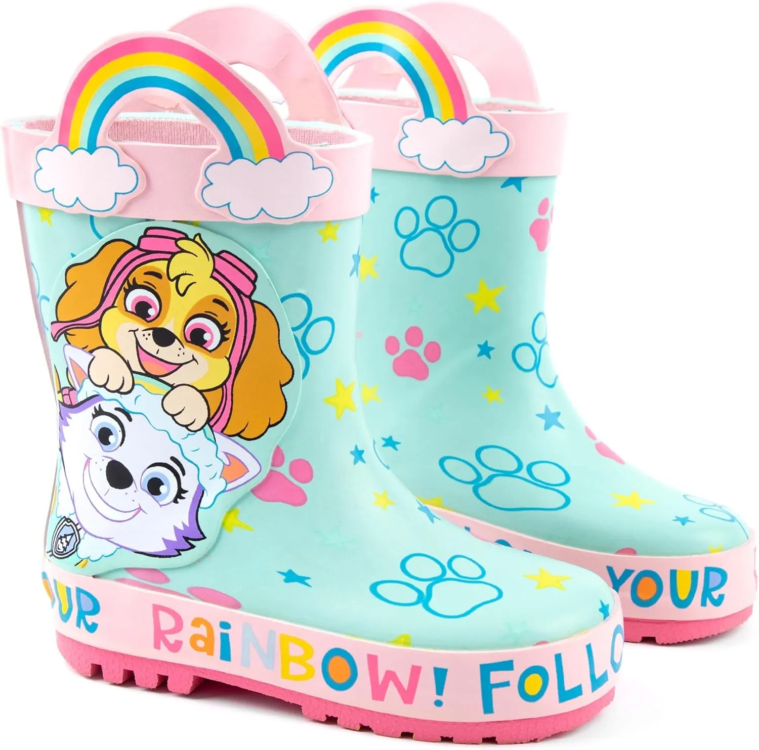 Paw Patrol Girls Wellys | Skye & Everest Follow Your Rainbow Multicoloured Rain Wellington Boots for Kids