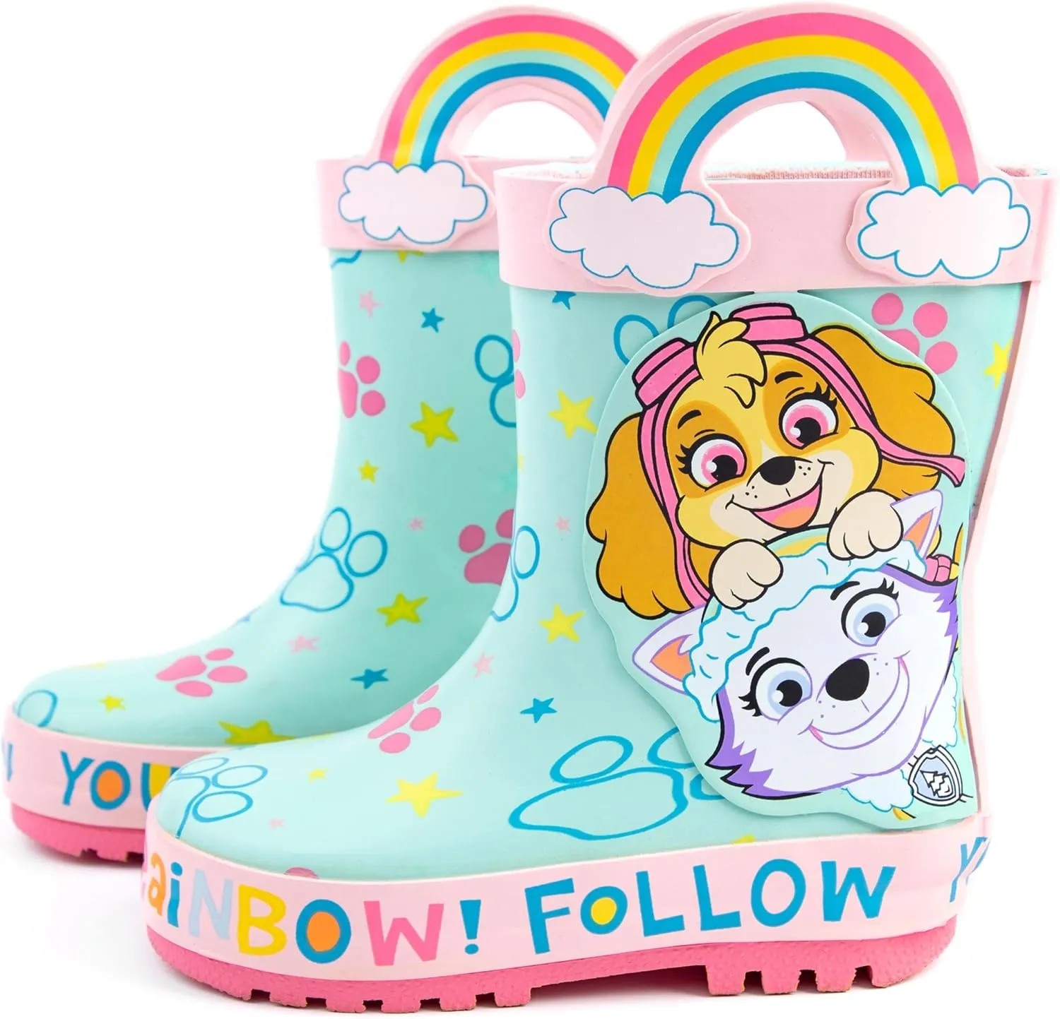 Paw Patrol Girls Wellys | Skye & Everest Follow Your Rainbow Multicoloured Rain Wellington Boots for Kids