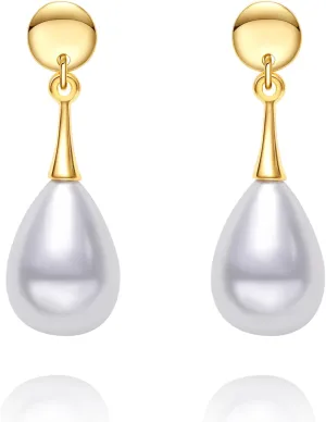 Pearl Clip on Earrings for Women Drop Clip Earrings for Women Gold Plated White Imitation Pearl Clip on Dangle Earrings