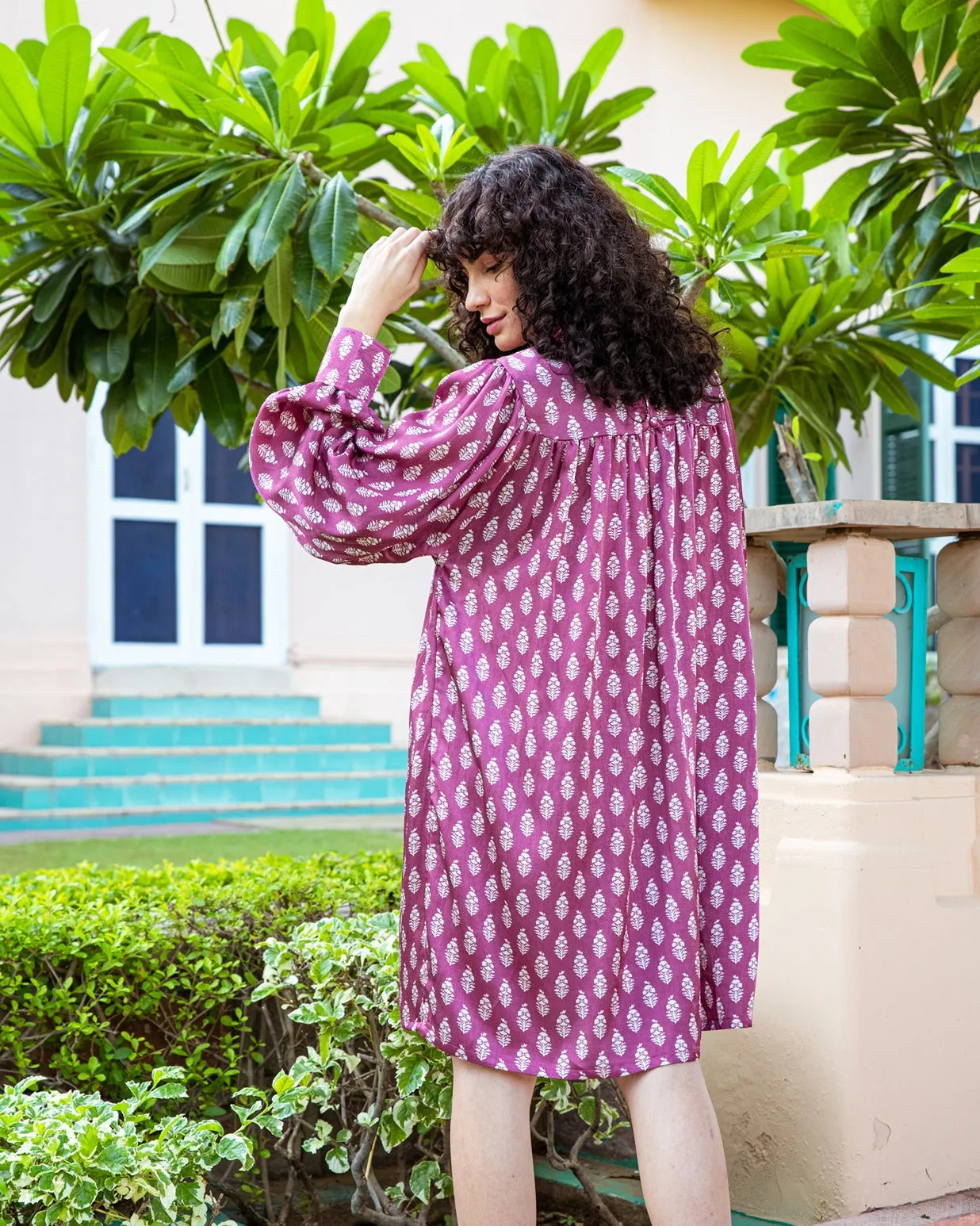 PEONY PINK PRINTED TURTLENECK DRESS