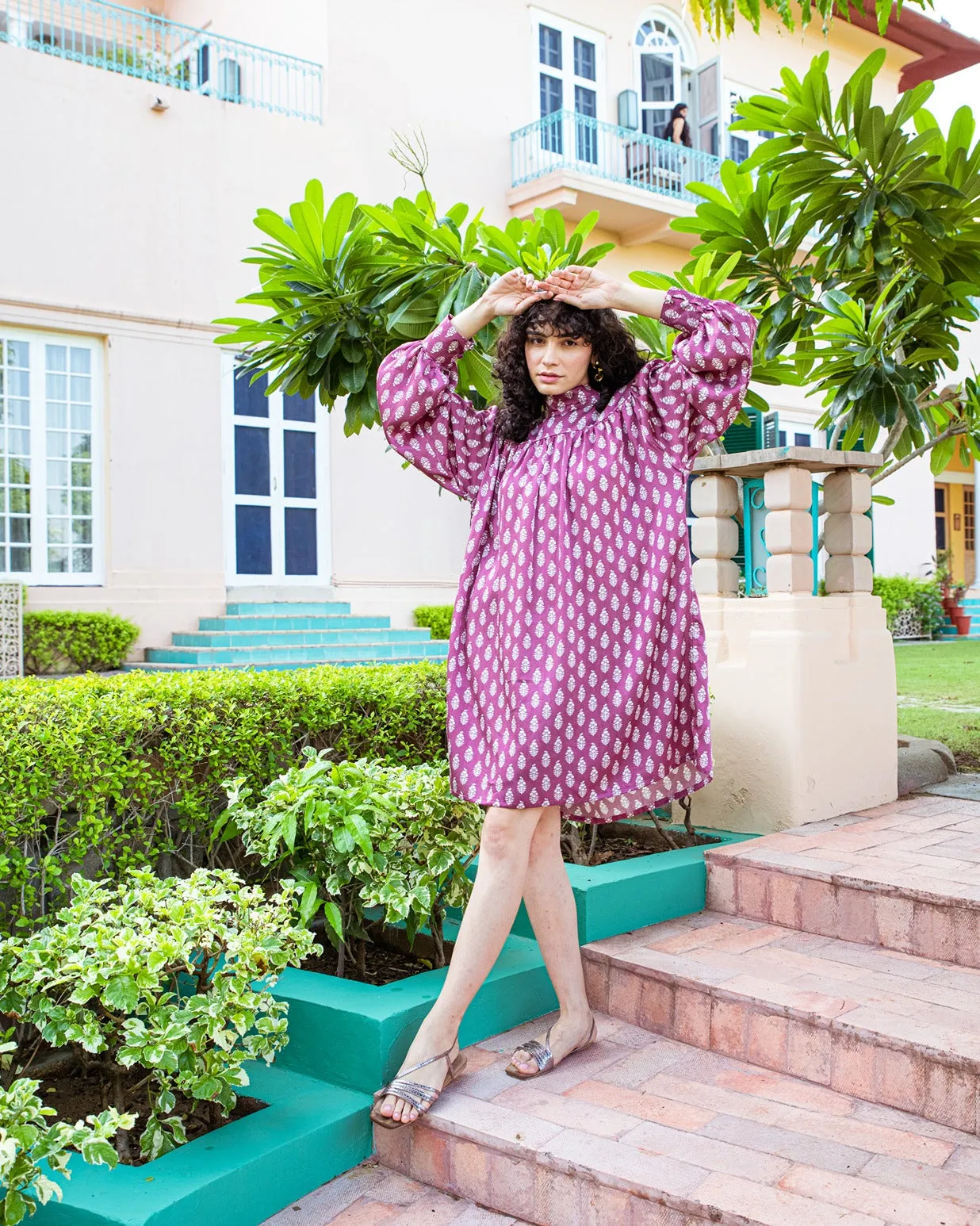PEONY PINK PRINTED TURTLENECK DRESS