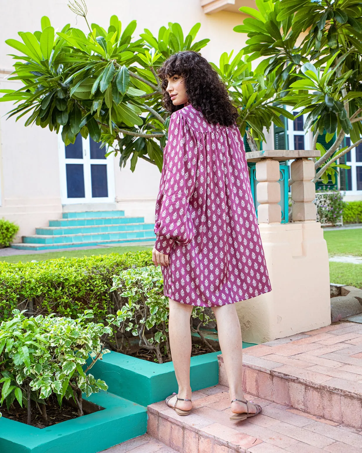 PEONY PINK PRINTED TURTLENECK DRESS