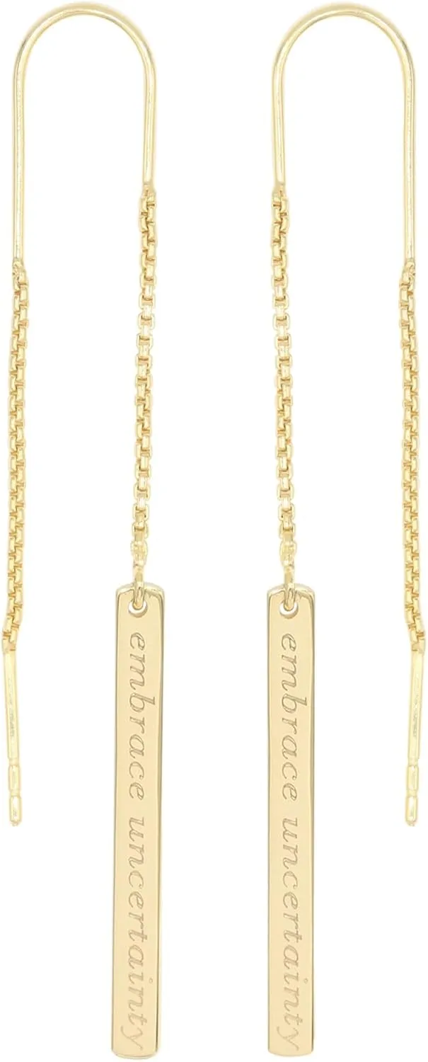 Personalized Customized Sterling Silver | 18k Yellow Gold Plated Engraved Tag Threader Drop Dangle Earrings for Women Teen