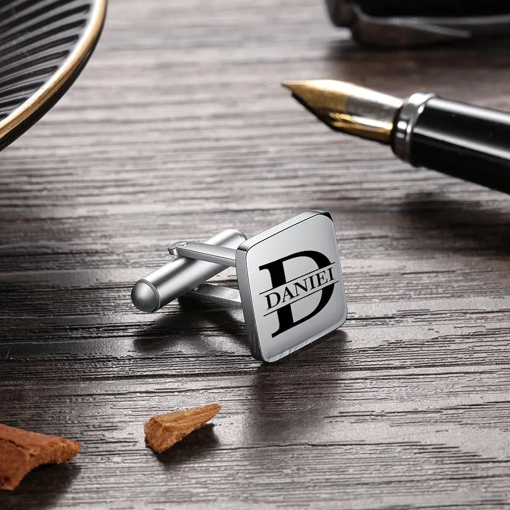 Personalized Name Cufflinks for Mens Father Husband 1 Set Custom Name Cufflinks Tie Clip Custom Initial Letter Cufflinks for Men Business Wedding Shirts Gift for Christmas