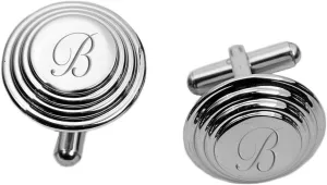 Personalized Silver Pyramid Beveled Circle Cufflinks Custom Engraved Free - Ships from USA