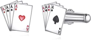 Playing Cards Cufflinks for Men 925 Sterling Silver Four Aces 4A Poker Cufflinks Jewelry Gifts for Men Vegas Casino Night Event Wedding Business
