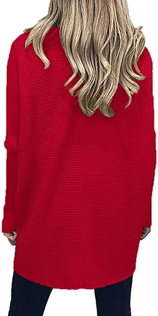Poetsky Womens Long Sleeve Turtleneck Sweaters Oversized Knit Loose Asymmetrical Hem Pullover Tunic Tops