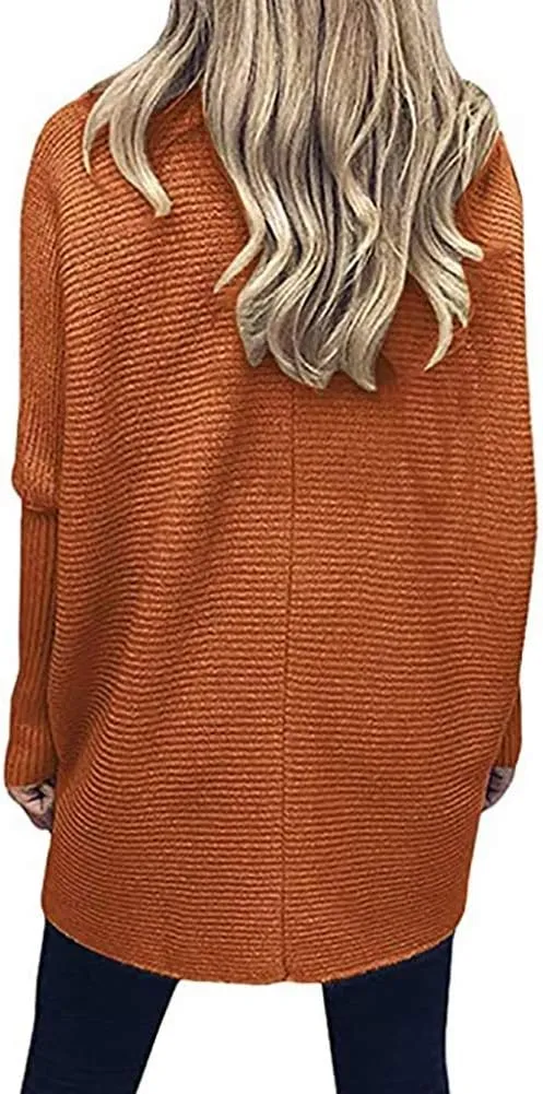 Poetsky Womens Long Sleeve Turtleneck Sweaters Oversized Knit Loose Asymmetrical Hem Pullover Tunic Tops