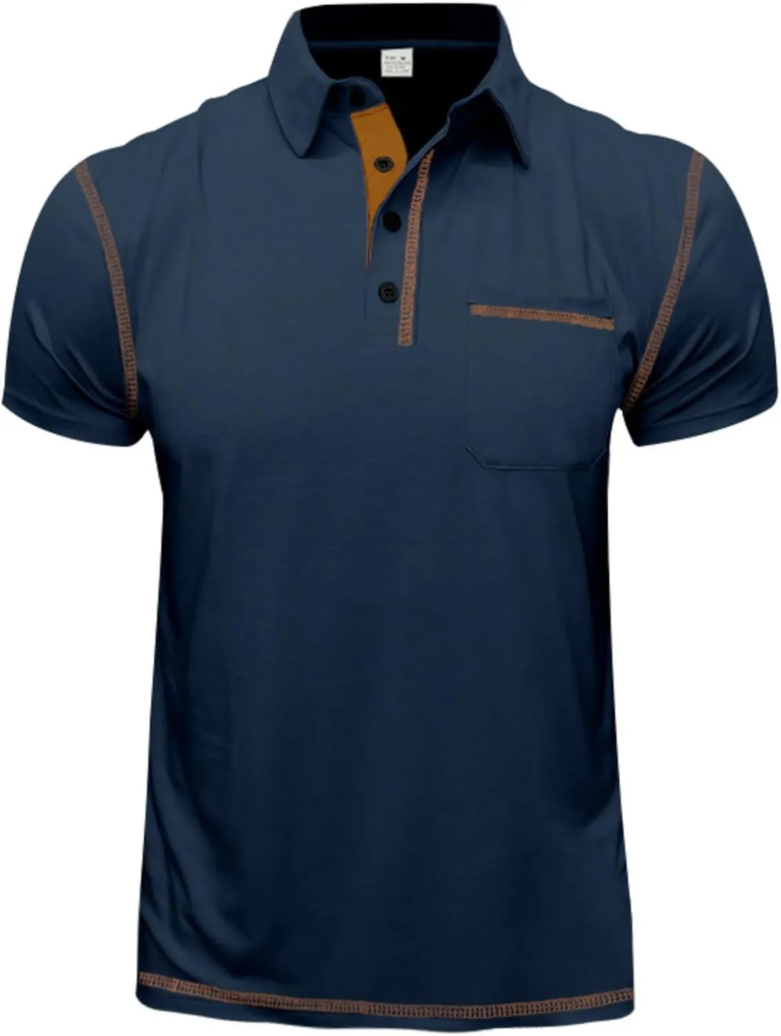 Polo Shirts Men Cotton Blend Short Sleeve Button Slim Fit Color Block Collared Patchwork Summer Tshirts with Pocket