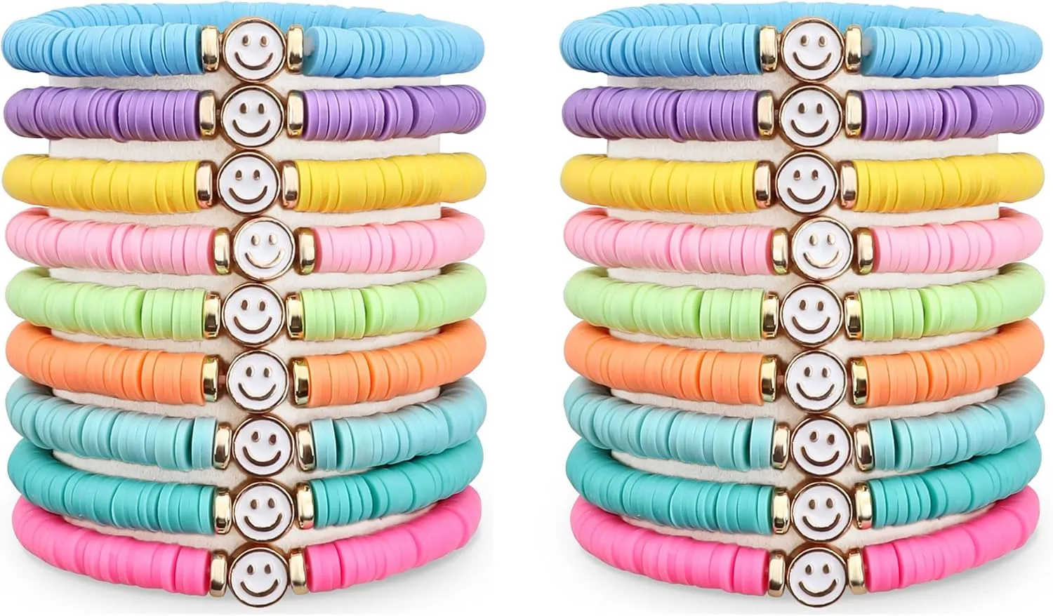 Preppy Bracelets for Teen Girl, Party Favors for Kids 8-12, Beaded Clay Stretch Smile Face Friendship Bracelets, Cute Birthday Party Favors for Tweens