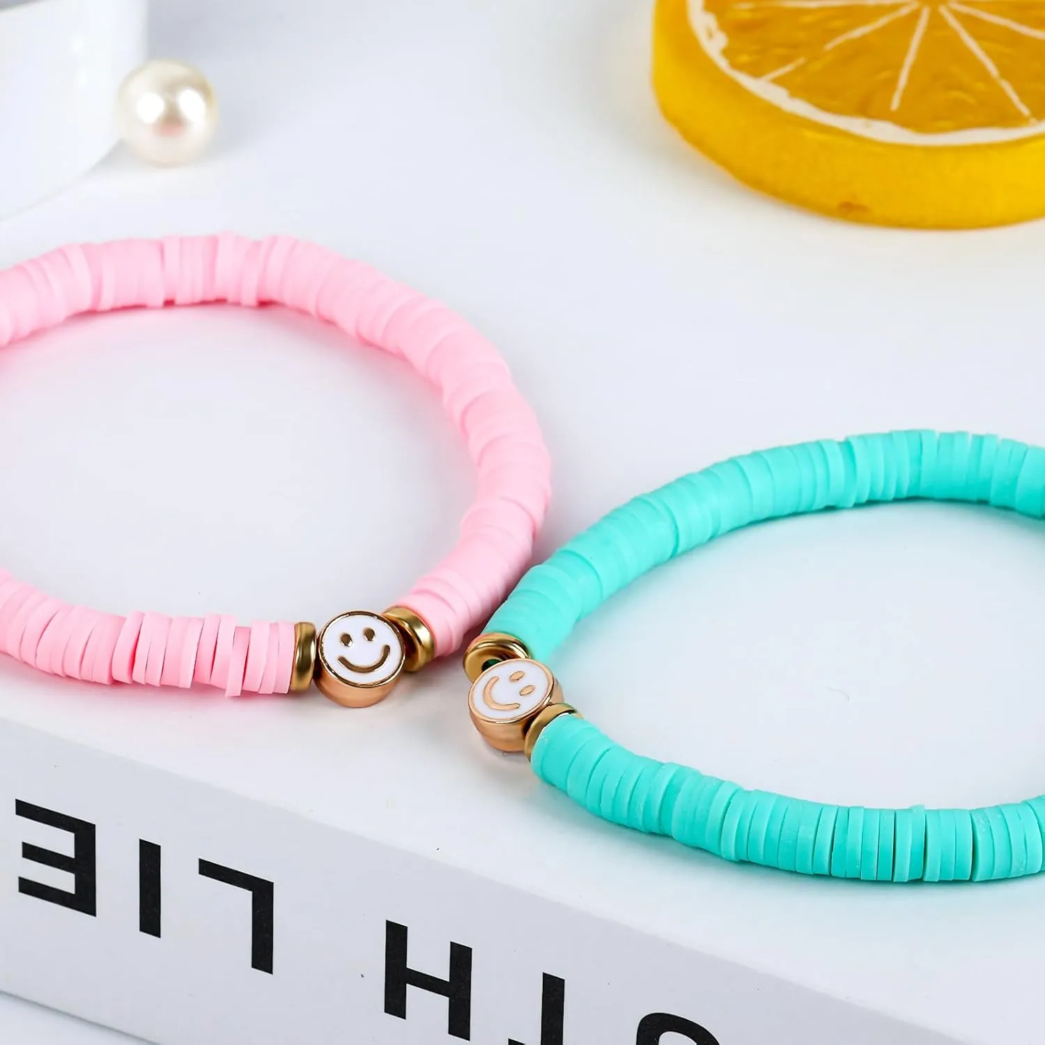 Preppy Bracelets for Teen Girl, Party Favors for Kids 8-12, Beaded Clay Stretch Smile Face Friendship Bracelets, Cute Birthday Party Favors for Tweens