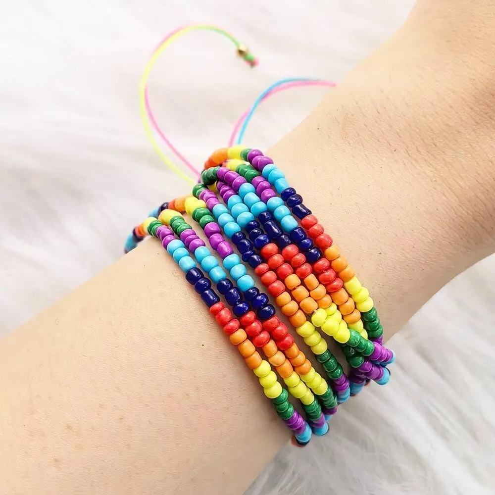 Pride Beaded Anklets for Women - Boho Handmade Multicolor Elastic Lgbt Beaded Ankle Bracelets Friendship String Bracelet Rainbow Beach Ankle Foot Jewelry