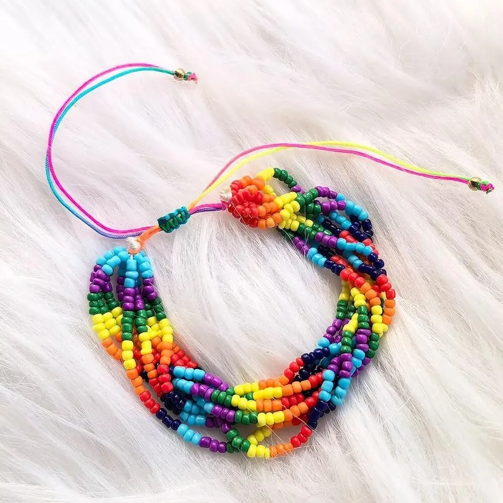 Pride Beaded Anklets for Women - Boho Handmade Multicolor Elastic Lgbt Beaded Ankle Bracelets Friendship String Bracelet Rainbow Beach Ankle Foot Jewelry