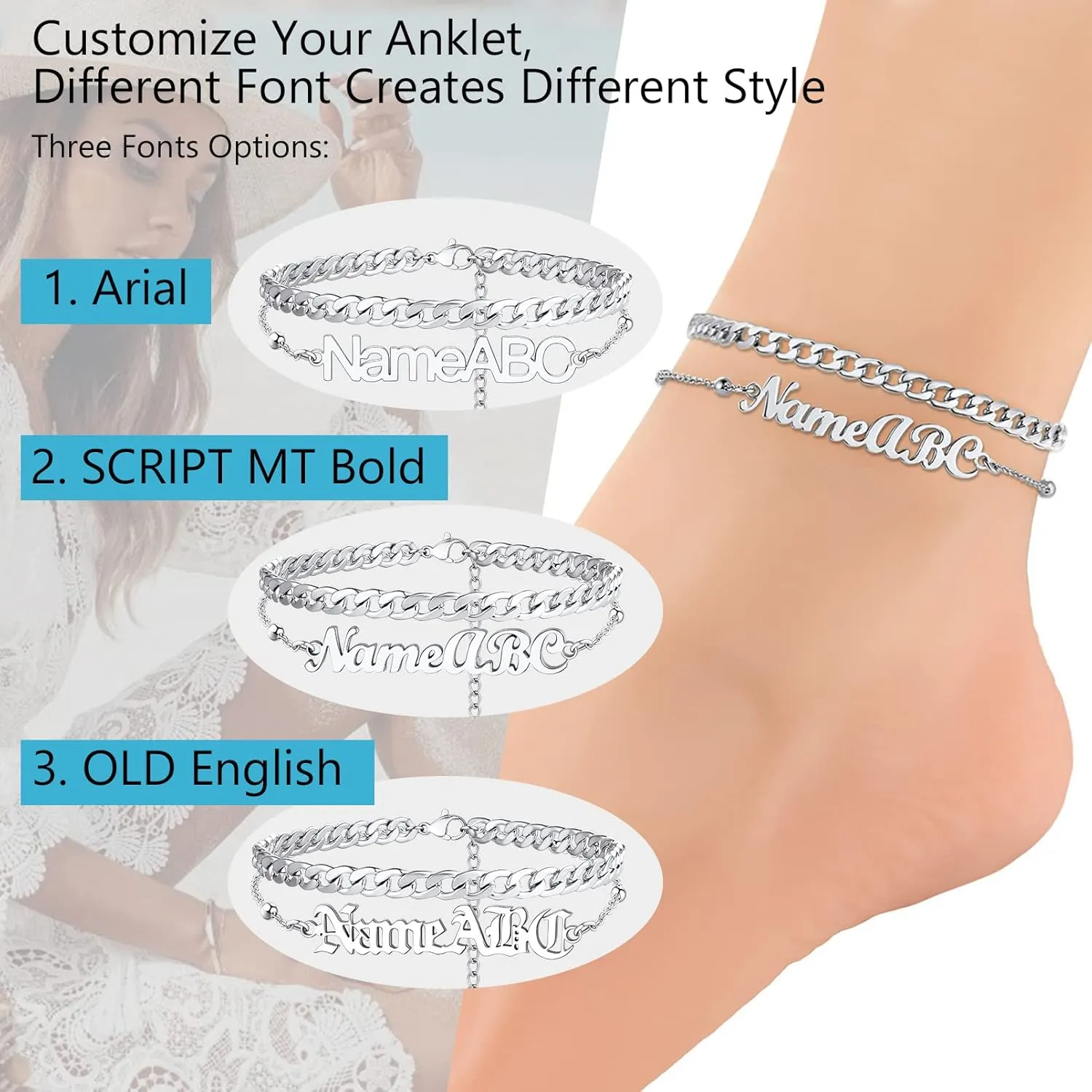 PROSTEEL Trendy Handcuffs Design/Customize Words Ankle Bracelet For Women, 316L Stainless Steel Anklets Silver/Gold/Black Tone, Hypoallergenic, Come with Box