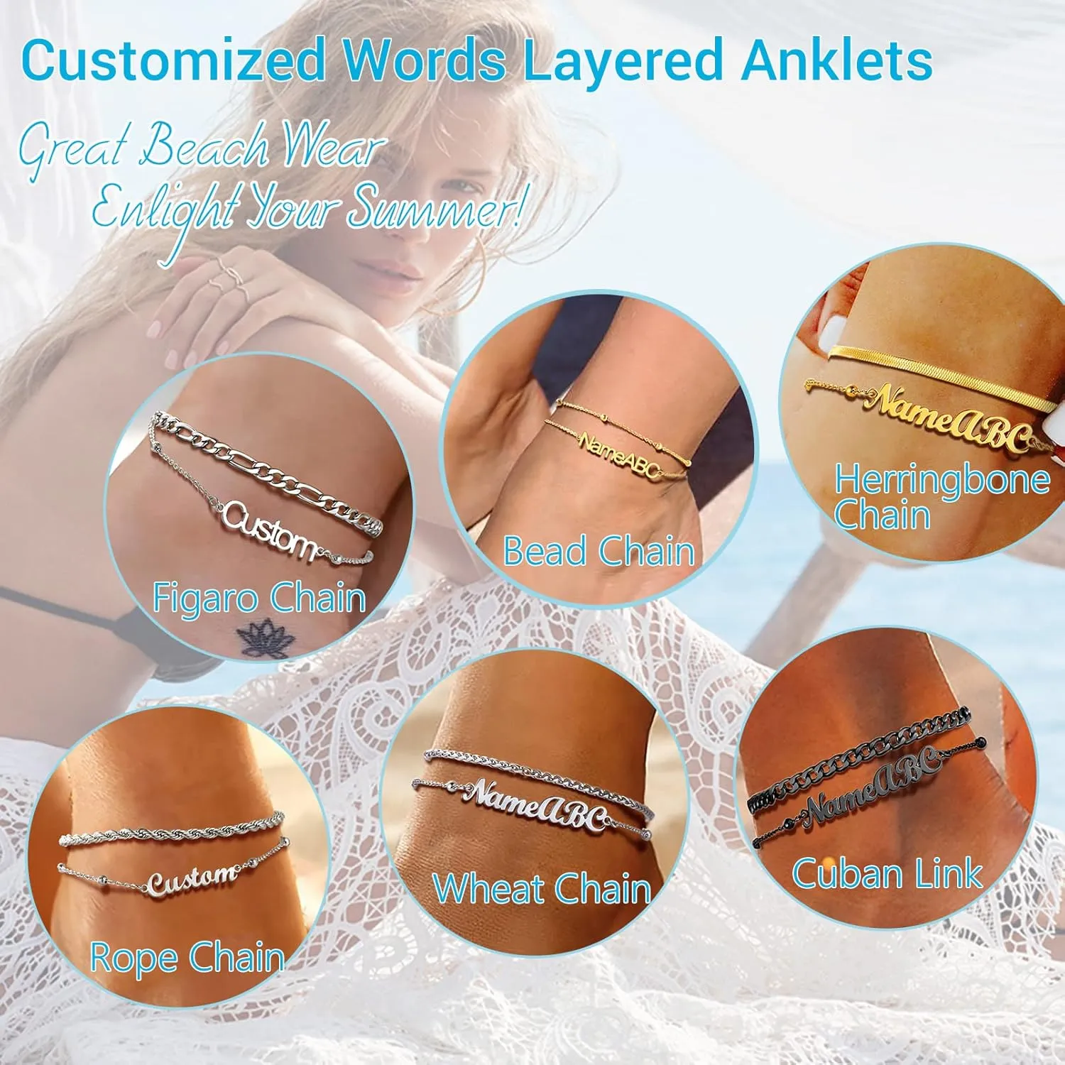 PROSTEEL Trendy Handcuffs Design/Customize Words Ankle Bracelet For Women, 316L Stainless Steel Anklets Silver/Gold/Black Tone, Hypoallergenic, Come with Box