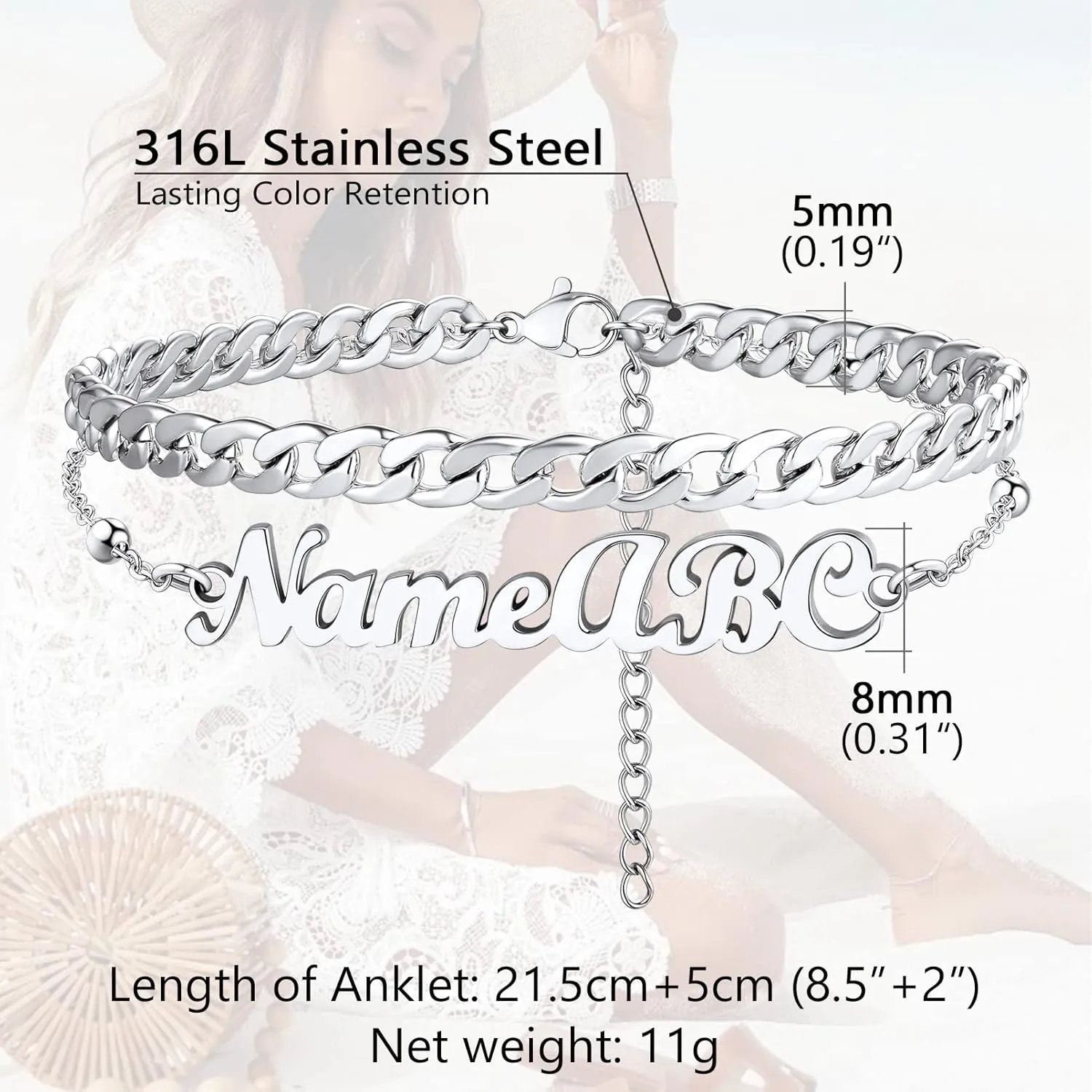 PROSTEEL Trendy Handcuffs Design/Customize Words Ankle Bracelet For Women, 316L Stainless Steel Anklets Silver/Gold/Black Tone, Hypoallergenic, Come with Box
