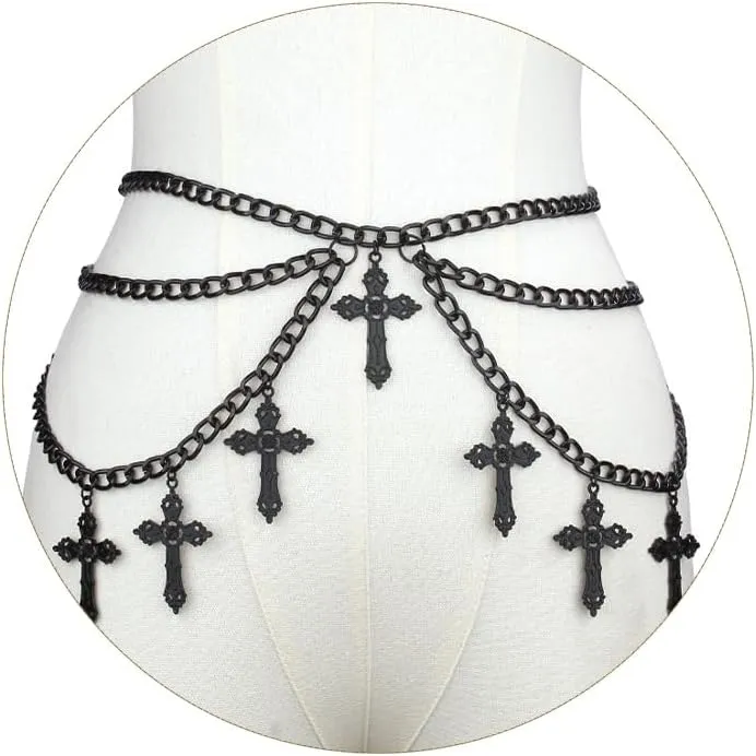 Punk Cross Waist Chain Belt Gothic Belt Chain Y2k Waist Chain for Women Emo Grunge Accessories