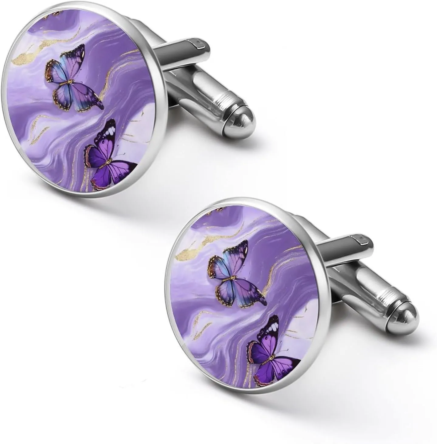 Purple Marble Butterfly Mens Cufflinks Classic Cuff Links for Wedding Business Accessories
