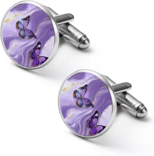 Purple Marble Butterfly Mens Cufflinks Classic Cuff Links for Wedding Business Accessories