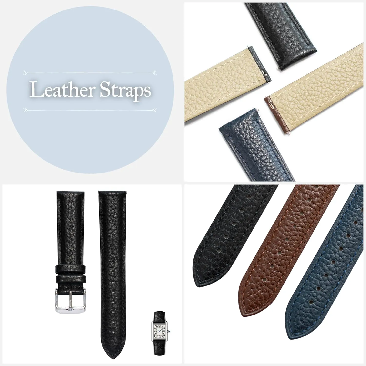 Quick Release Leather Straps For Cartier Watches With Buckle, Leather Watch Band Straps For Cartier Tank Watches - Multiple Colors