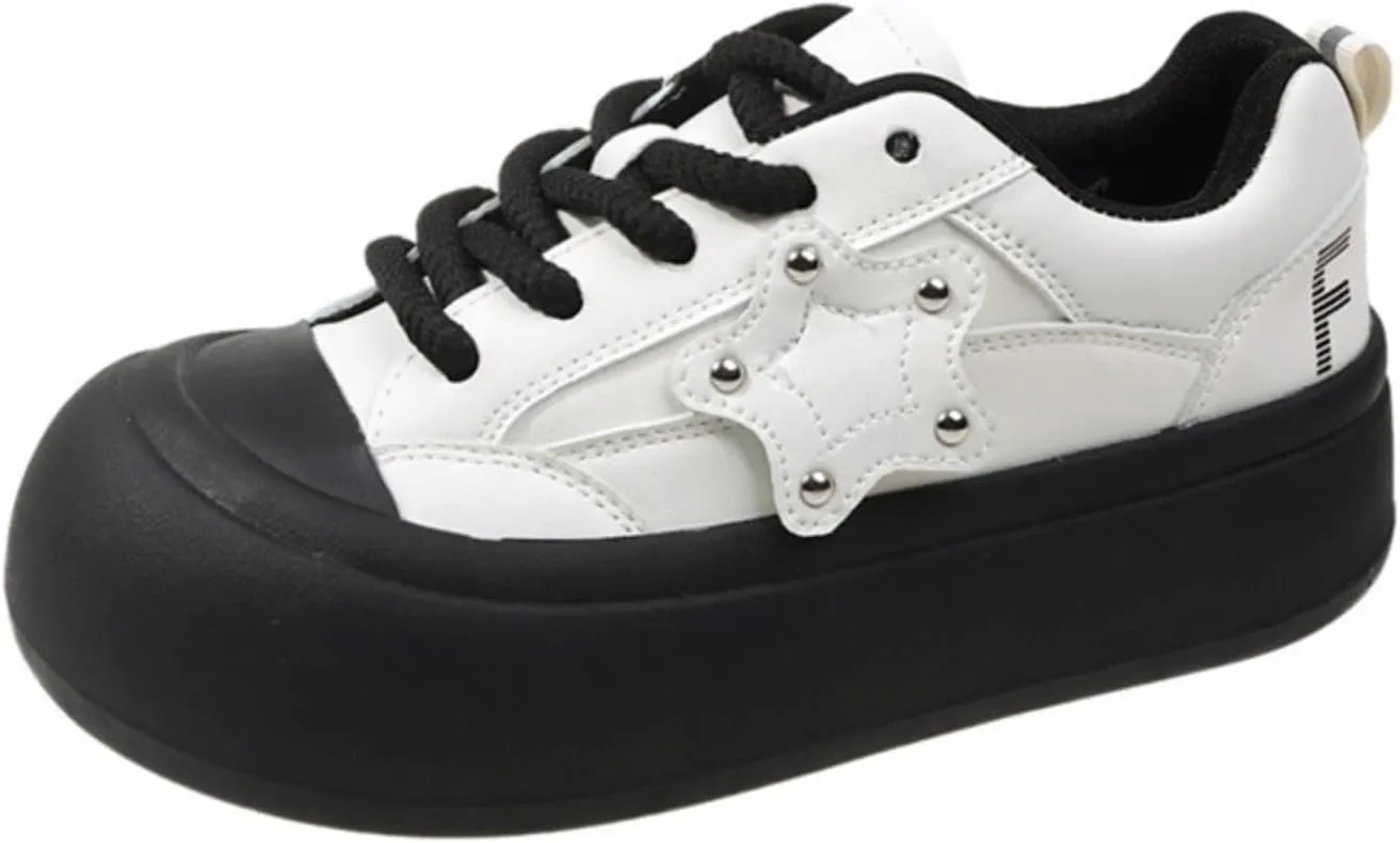 Quirky Cute Star Patch Chunky Sneakers for Women, Preppy Y2K Cute Platform Shoes, Height Boost All Season Wear