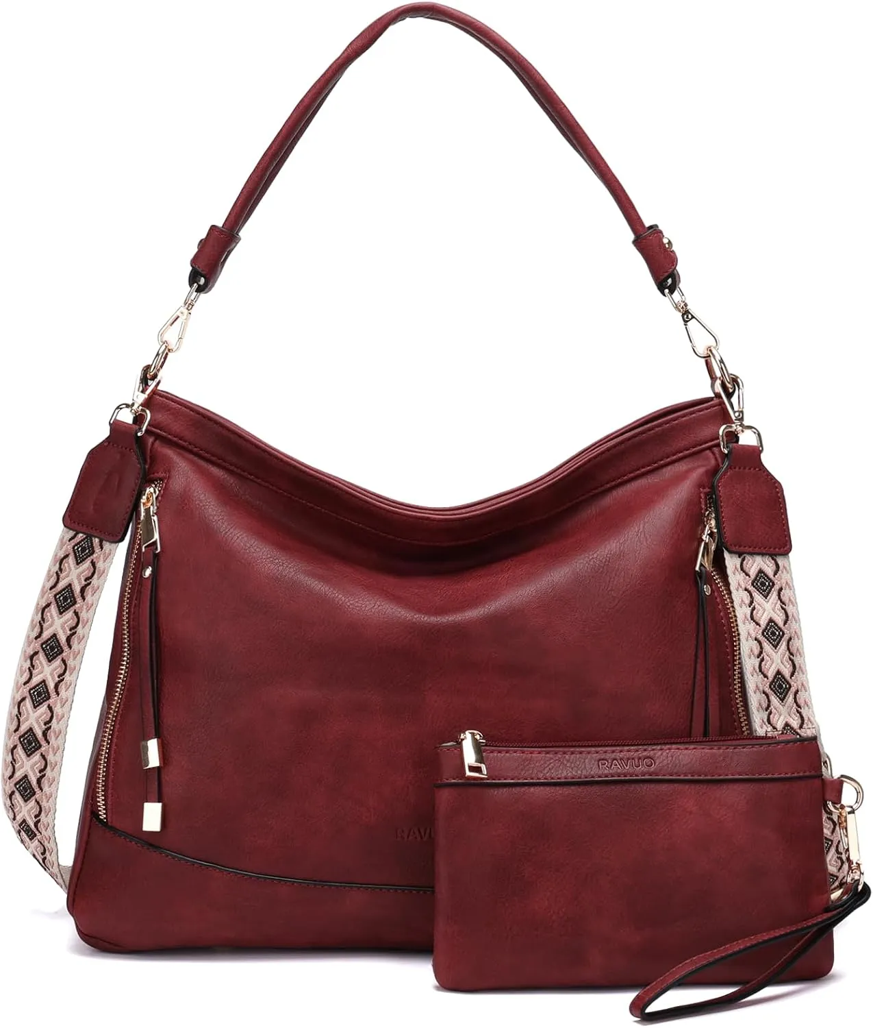 RAVUO Hobo Bag Fashion Women Handbags and Wallet Set Ladies Chic Crossbody Shoulder Purse W Gutair Strap
