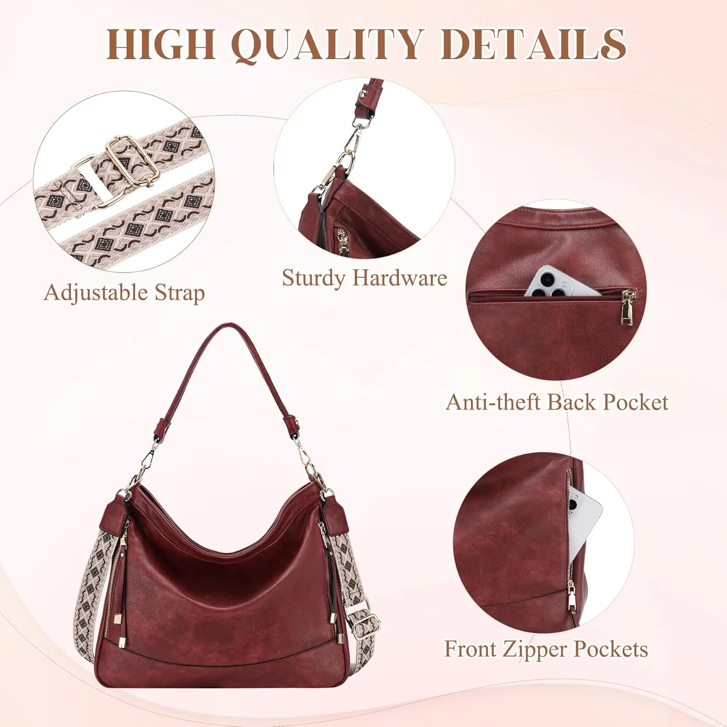 RAVUO Hobo Bag Fashion Women Handbags and Wallet Set Ladies Chic Crossbody Shoulder Purse W Gutair Strap