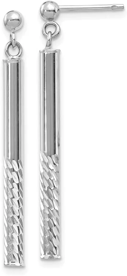 Real 14k White Gold and Diamond-cut Bar Dangle Studs Post Earrings - 41mm x 3mm