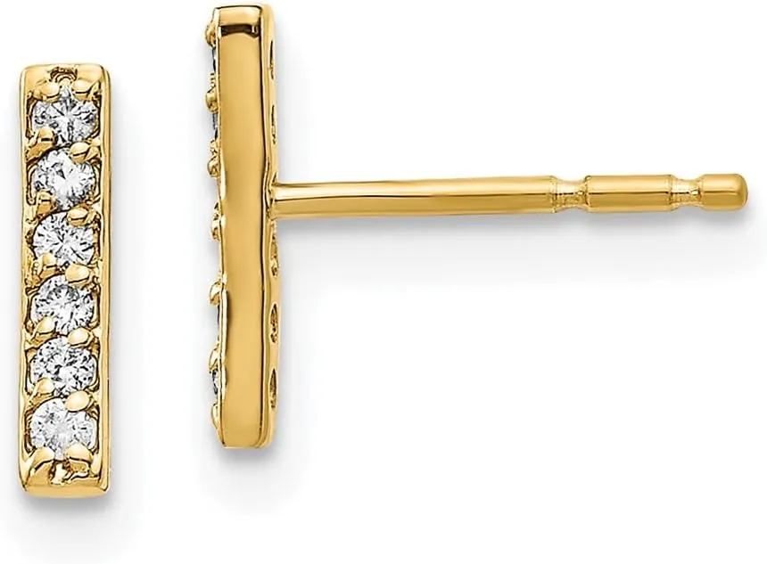 Real 14k Yellow Gold Diamond Bar Earrings - 9mm x 2mm (.096 cttw.)