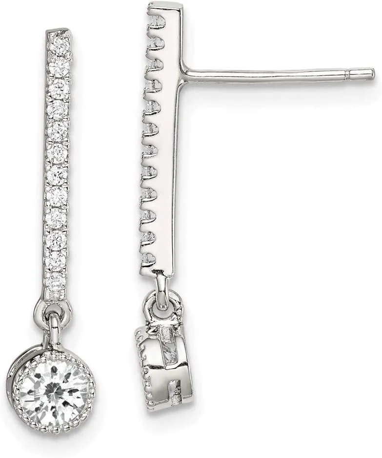 Real 925 Sterling Silver CZ Cubic Zirconia Drop Bar Studs Post Earrings