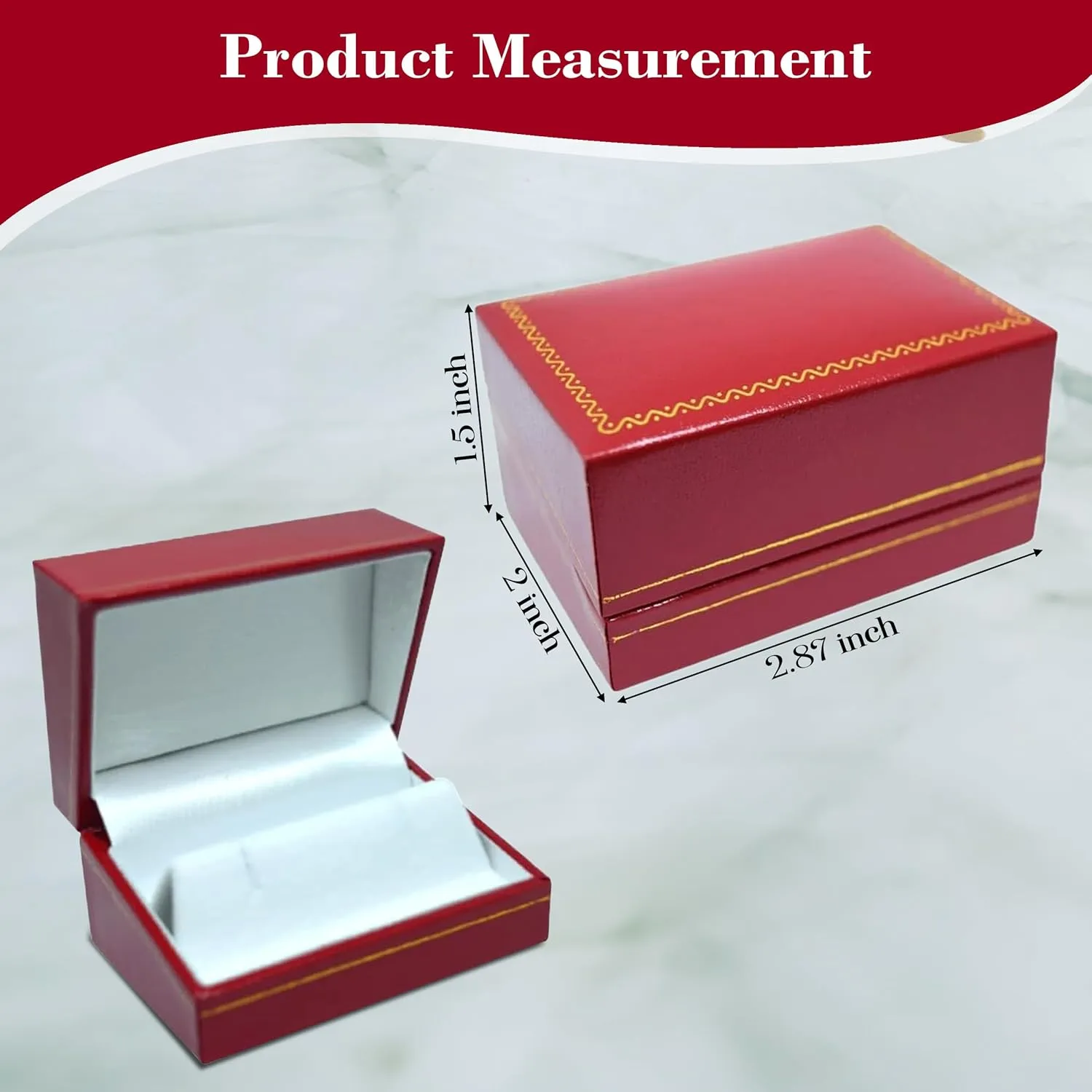 Red Jewelry Box for Cufflinks 2.87x2x1.5 Inches - Stylish Cufflink Gift Boxes with Gold Trim - Faux Leatherette Cufflinks Storage Case - Gift Presentation Cases for Cufflinks Only
