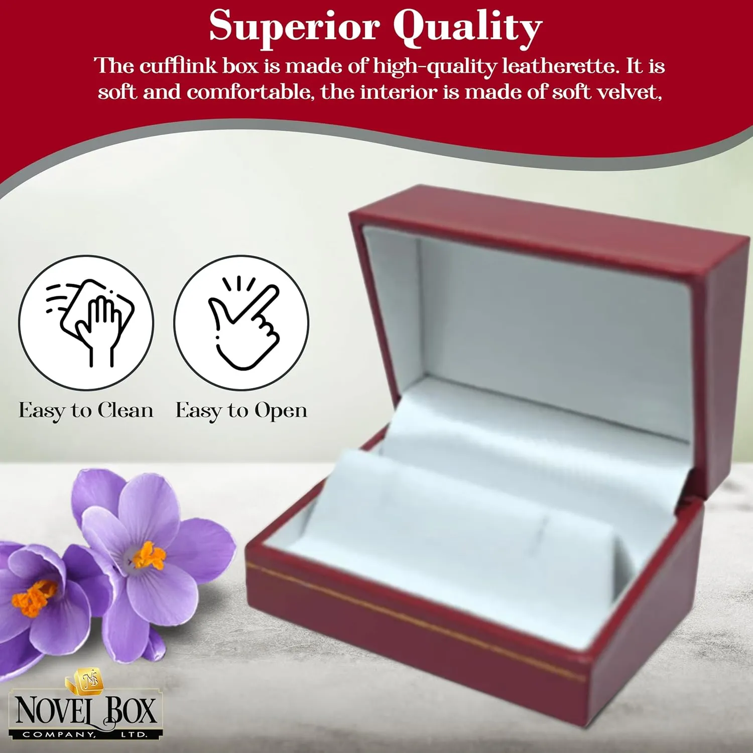 Red Jewelry Box for Cufflinks 2.87x2x1.5 Inches - Stylish Cufflink Gift Boxes with Gold Trim - Faux Leatherette Cufflinks Storage Case - Gift Presentation Cases for Cufflinks Only
