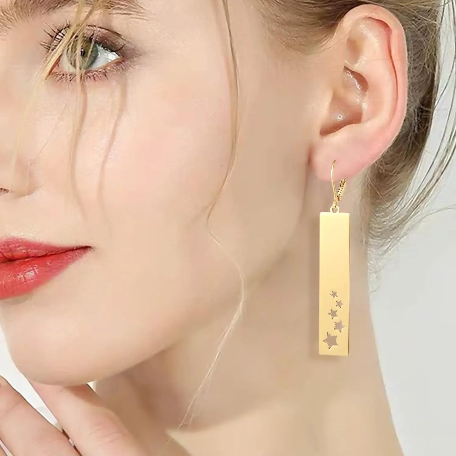 REELMAR Teardrop Earrings for Women Trendy Sun Mushroom Dangle Drop Earrings Iridescent Hollow Geometric Earings Dangling Stainless Steel Statement Jewelry