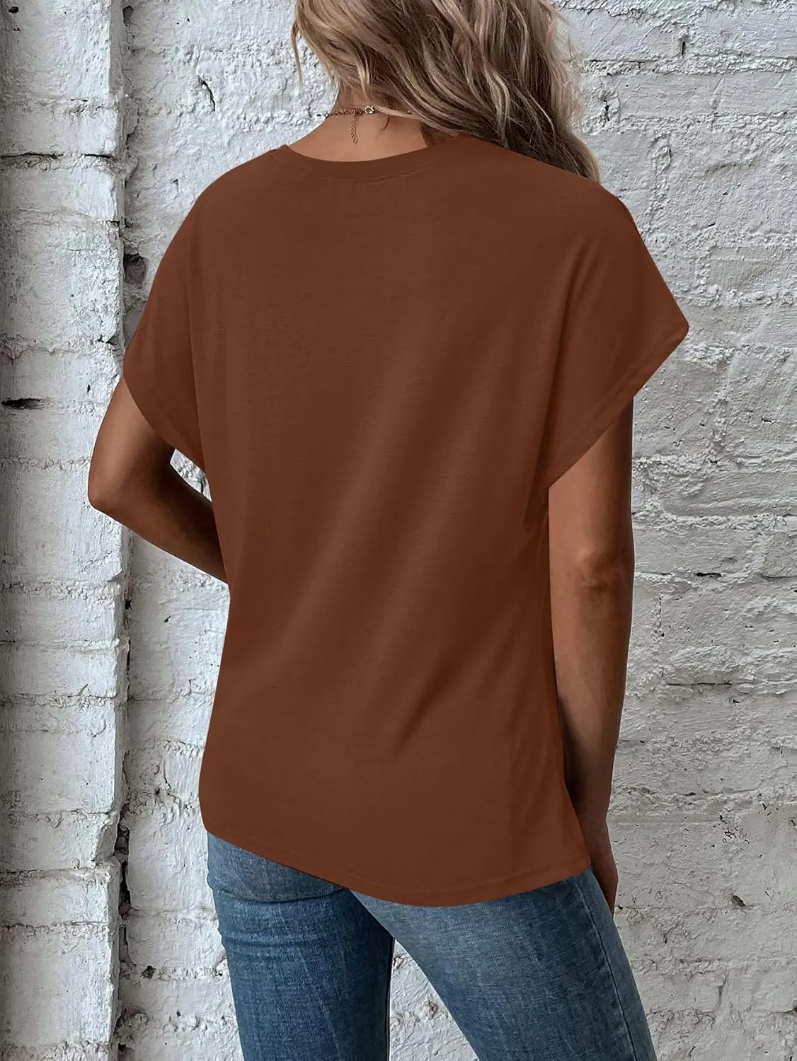 Remidoo Women's Asymmetrical Hem Round Neck Short Sleeve Twist Knot T Shirt Top
