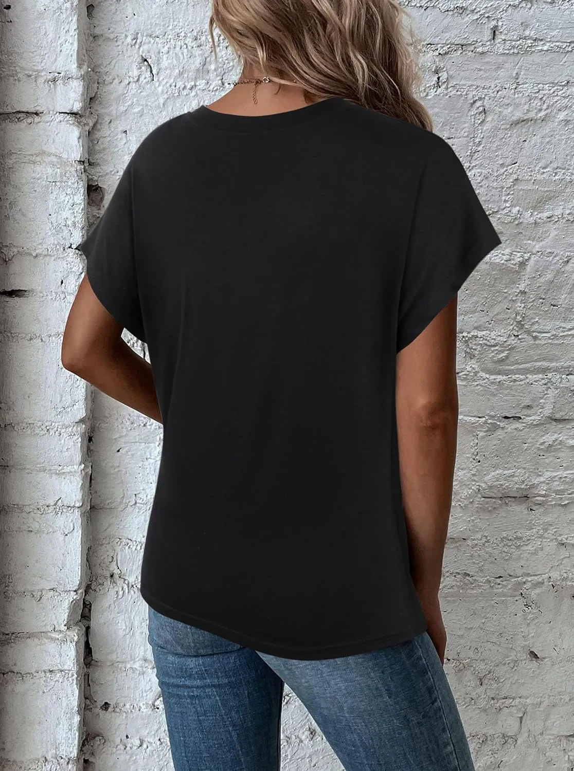 Remidoo Women's Asymmetrical Hem Round Neck Short Sleeve Twist Knot T Shirt Top