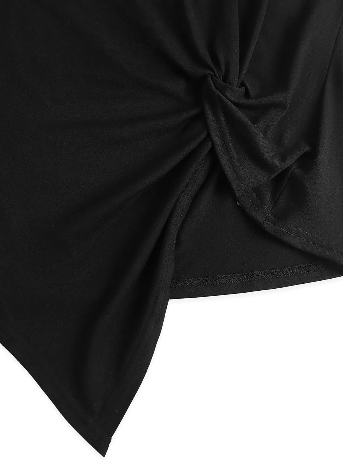 Remidoo Women's Asymmetrical Hem Round Neck Short Sleeve Twist Knot T Shirt Top