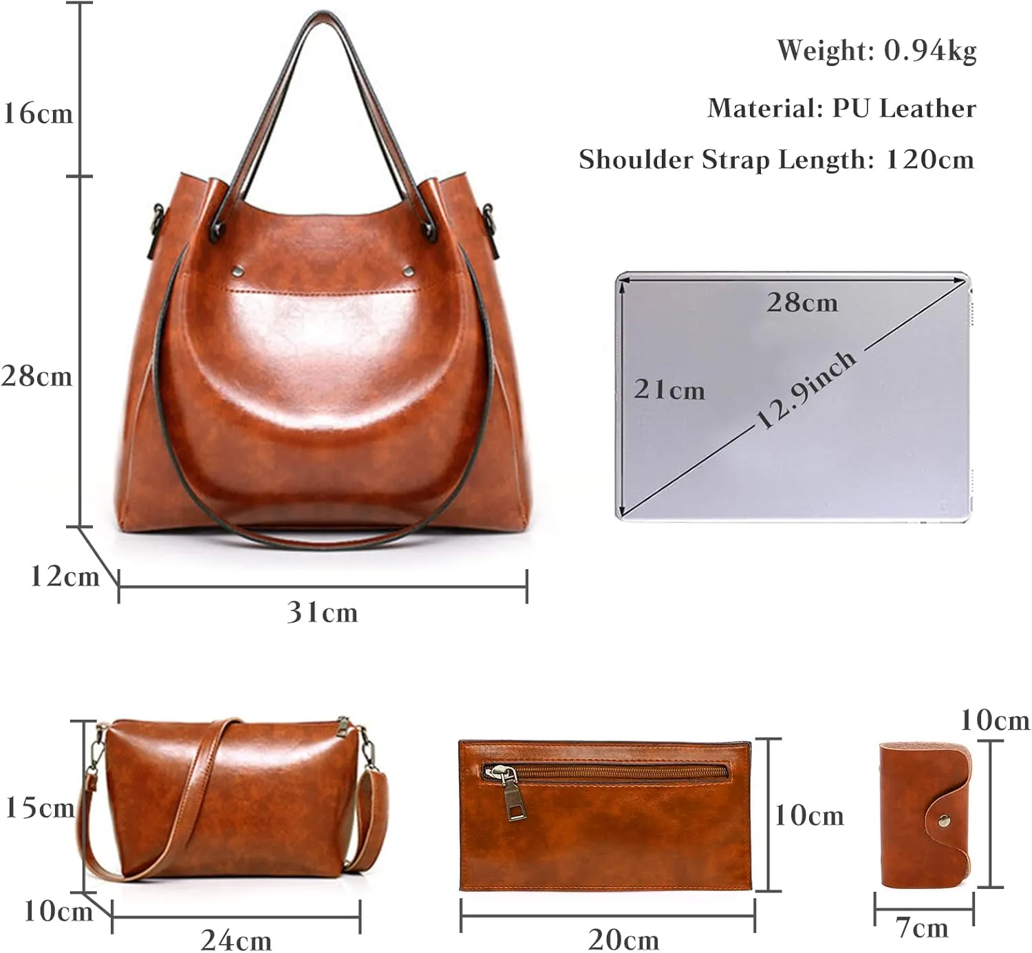 Retro Bucket Tote Bag Women Handbag 4 Pcs Set Shoulder Cross-Body Bag Ladies Waterproof PU Leather