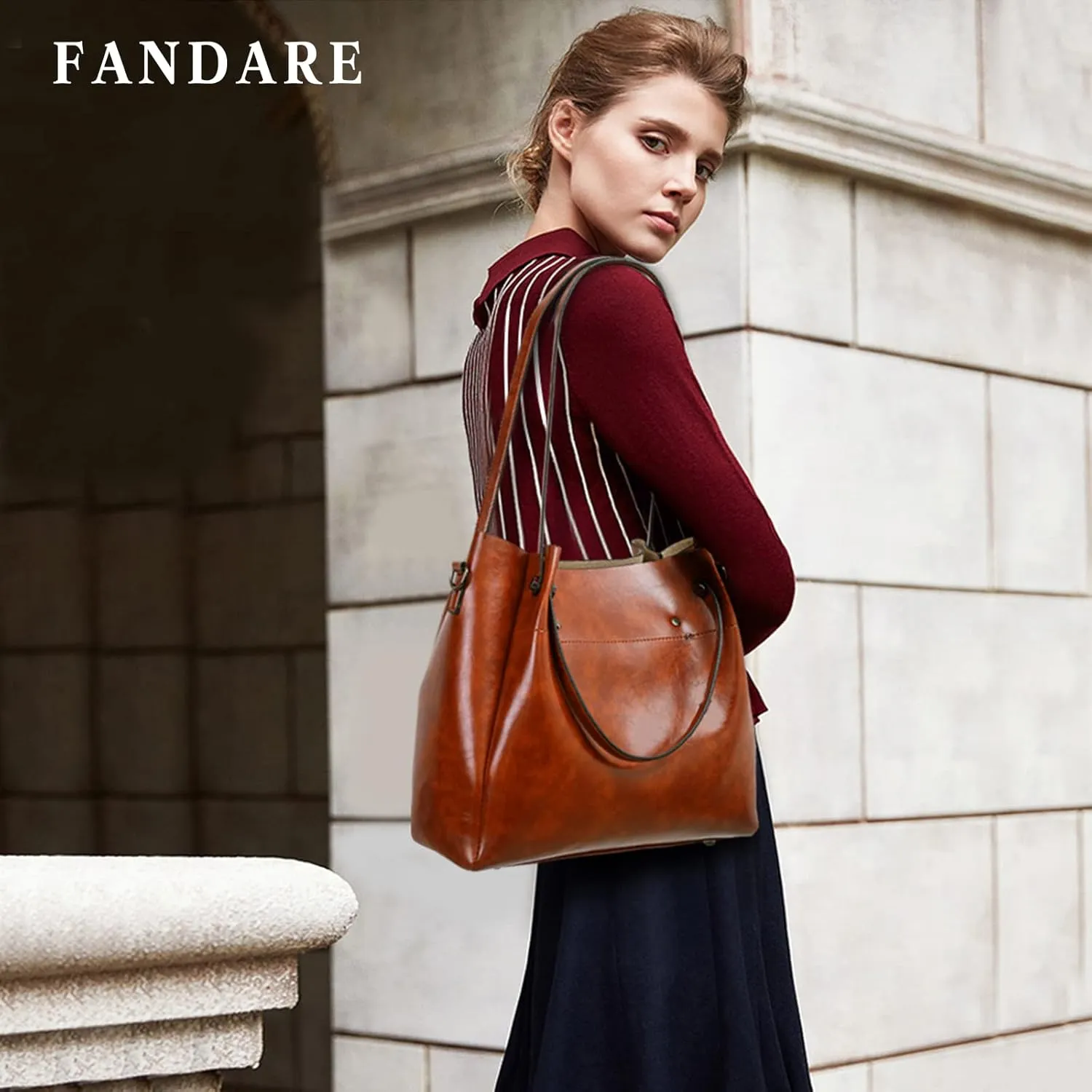 Retro Bucket Tote Bag Women Handbag 4 Pcs Set Shoulder Cross-Body Bag Ladies Waterproof PU Leather