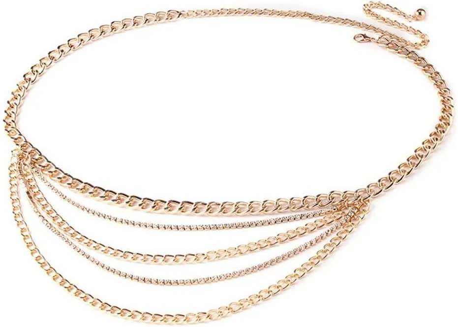 Retro Diamond Multilayer Charm Waist Chain Metal Belly Waist Chain Bikini Waist Chain Female Charm Jewelry(Gold)