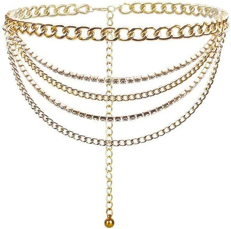 Retro Diamond Multilayer Charm Waist Chain Metal Belly Waist Chain Bikini Waist Chain Female Charm Jewelry(Gold)