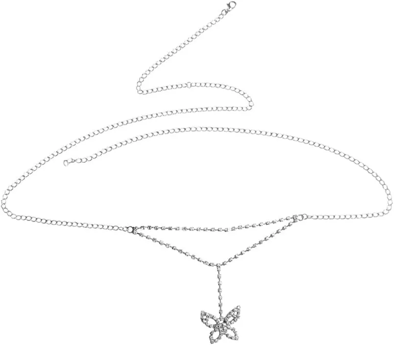 Rhinestone Butterfly Chains Waist for Women Fashion Butterflies Tassel Dangle Charm Belly Chain Belts Body Chains Summer Beach Bikini Accessories Jewelry