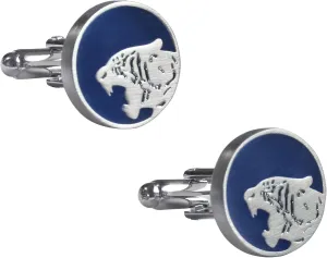 Roaring Tiger Silhouette Cufflinks with Blue Enamel