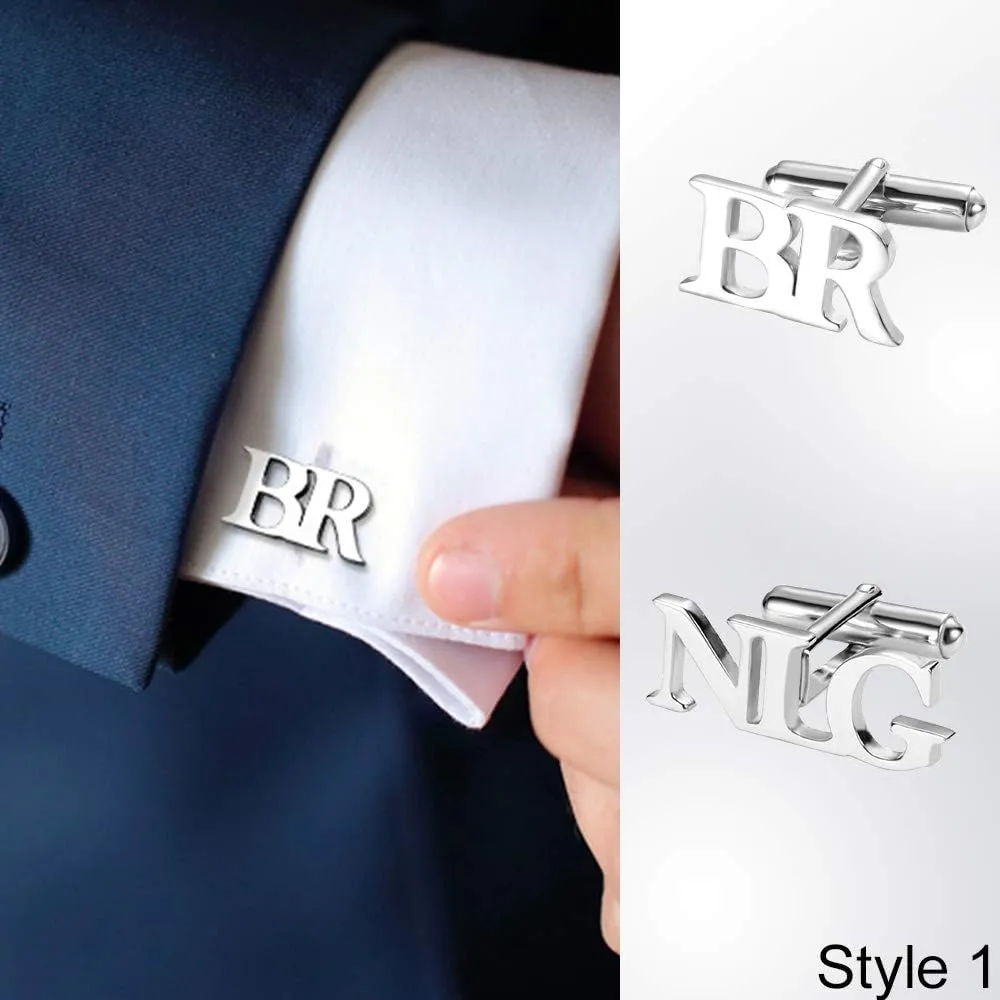 Roseinside Personalized Letter Cufflinks for Men Sterling Silver/Stainl Steel Custom Engraved Initials Cufflinks for Groom Weddings Business Tuxedo Suit Shirt Personalized Gifts for Father Grandfather Dad