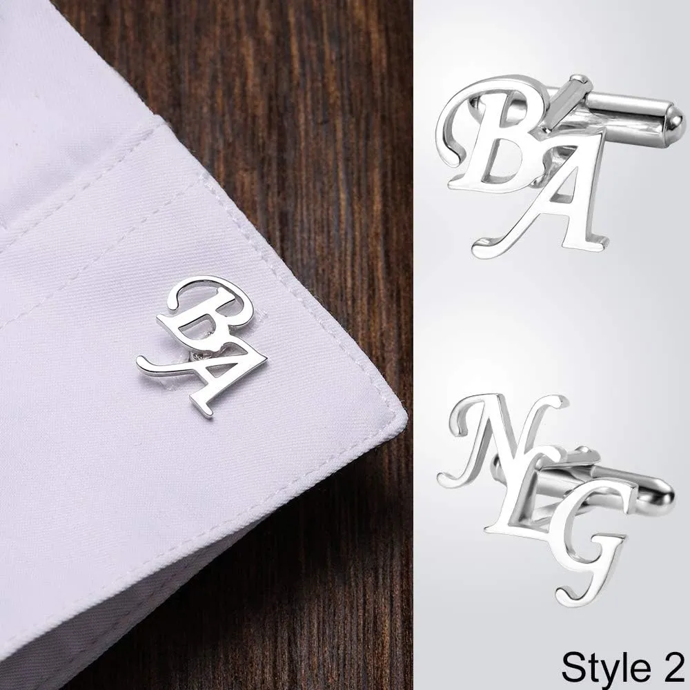 Roseinside Personalized Letter Cufflinks for Men Sterling Silver/Stainl Steel Custom Engraved Initials Cufflinks for Groom Weddings Business Tuxedo Suit Shirt Personalized Gifts for Father Grandfather Dad