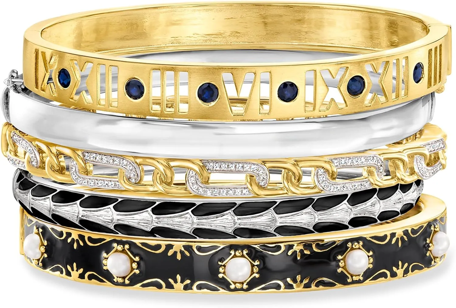 Ross-Simons "West End Stack Of 5 Bangle Bracelets in 2-Tone Sterling Silver
