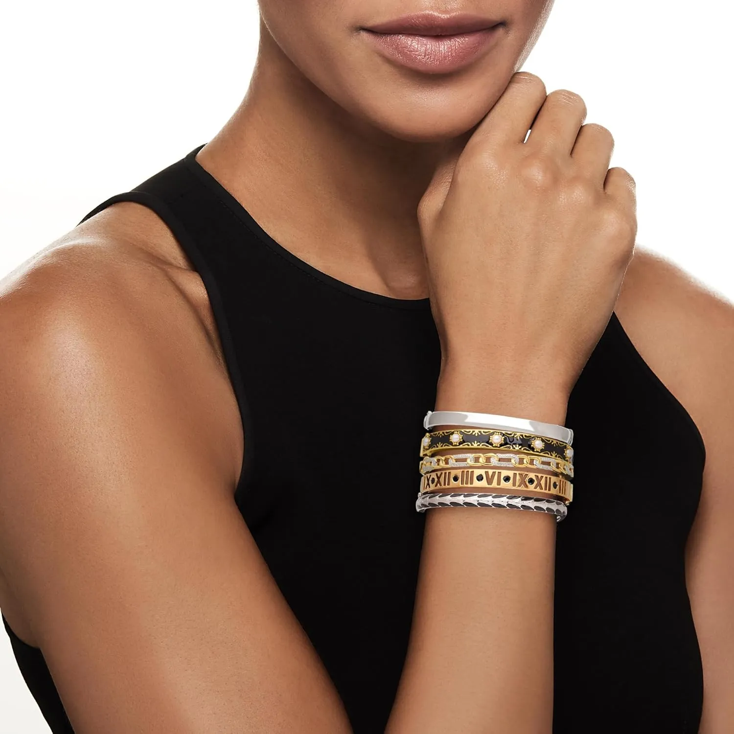 Ross-Simons "West End Stack Of 5 Bangle Bracelets in 2-Tone Sterling Silver