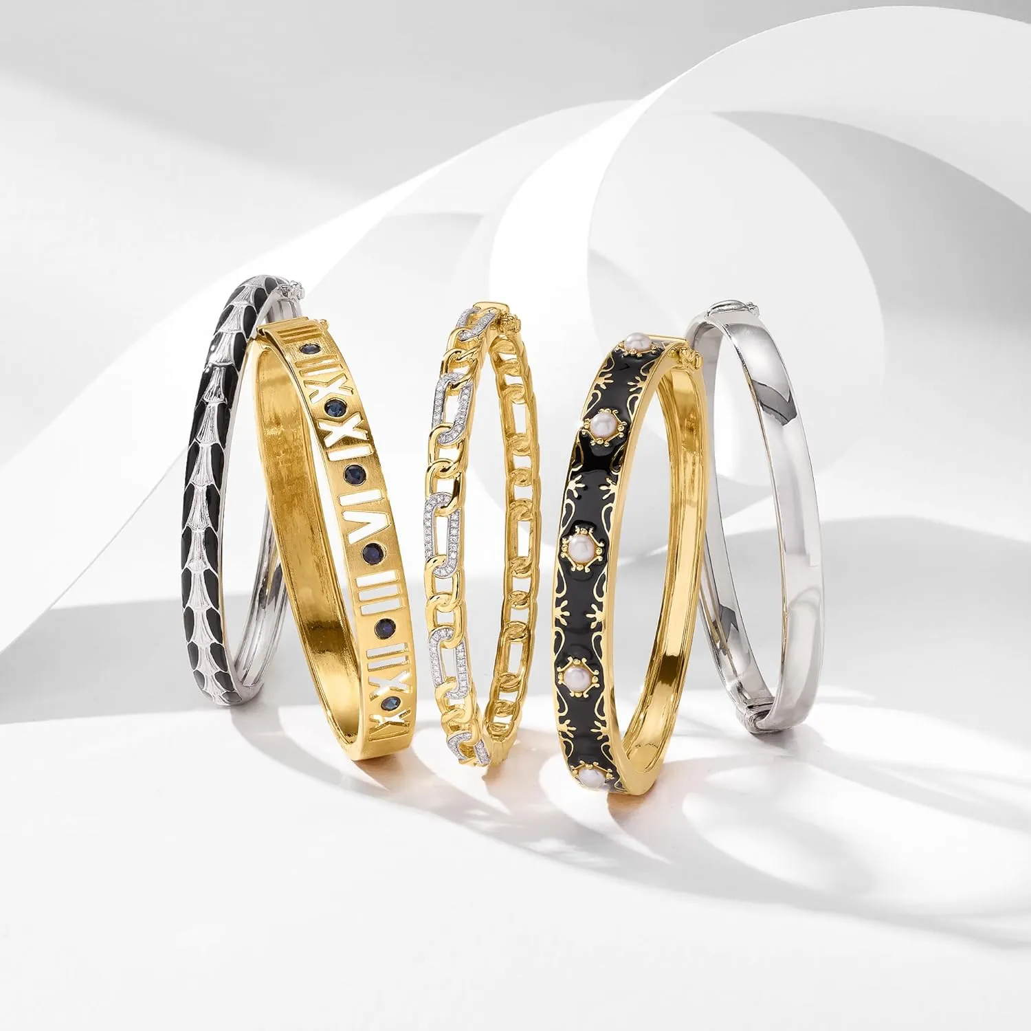 Ross-Simons "West End Stack Of 5 Bangle Bracelets in 2-Tone Sterling Silver