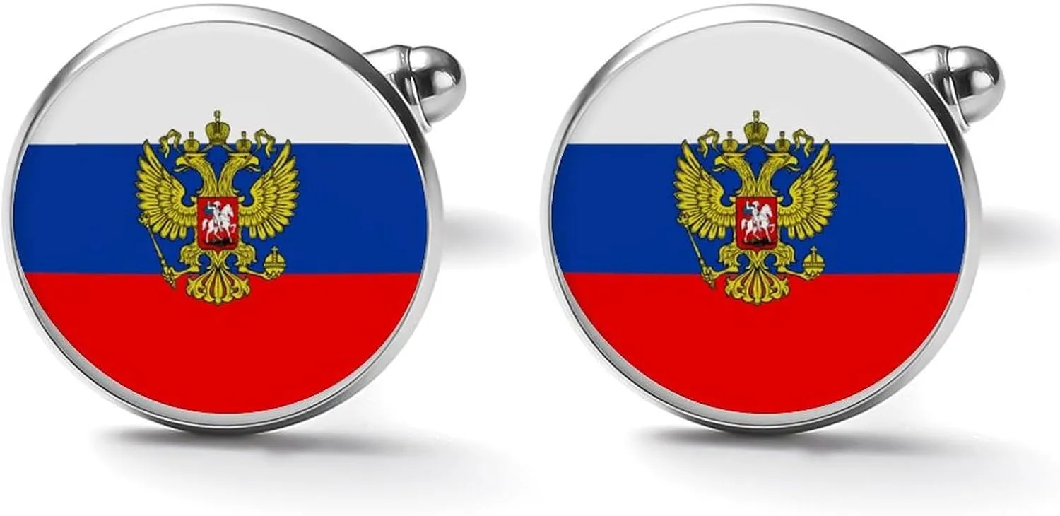 Russian Eagle Flag Mens Cufflinks Classic Alloy Shirt Cuff Links Unique Jewelry Gift for Groom Father Husband Boyfriend